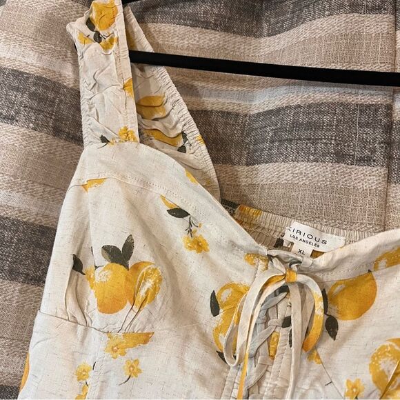 Kirious Tan Lemon Print Lace Up Crop Top Size XL‎ - Picture 4 of 9